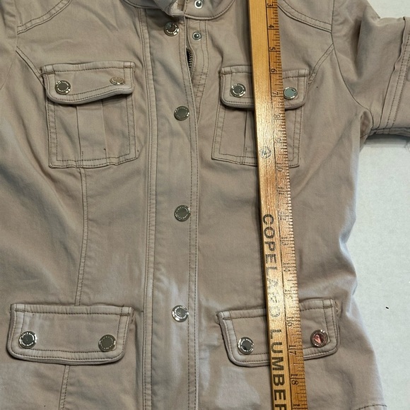 White House Black Market Beige Military Jacket Full Zip Snap Pockets - Picture 8 of 10